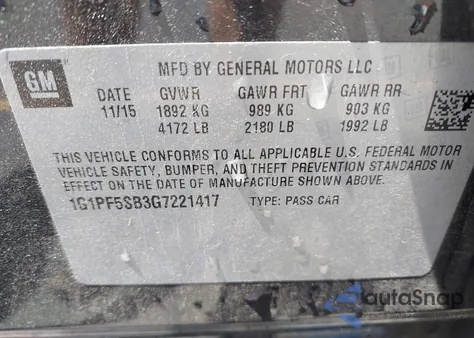 2016 Chevrolet Cruze Limited 2Lt Auto z USA, uszkodzony, nr VIN 1G1PF5SB3G7221417